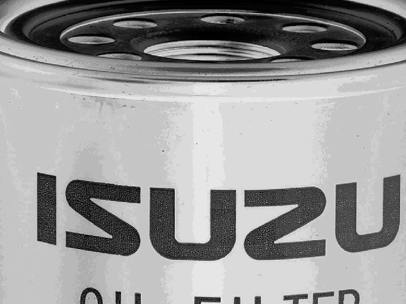 An Isuzu Best Value Parts oil filter, the Isuzu wordmark printed on the canister.