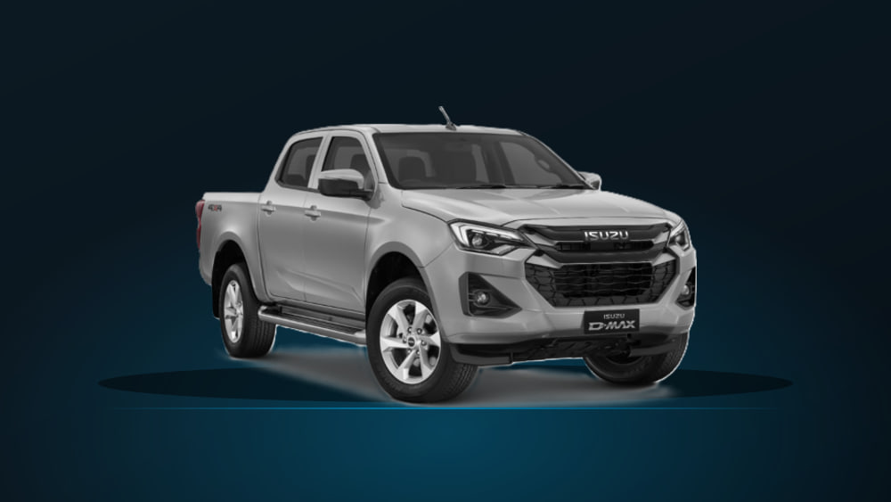 Isuzu D-Max Double Cab 1.9L automatic in silver, front three-quarter view, with the chrome grille surround and five-spoke alloy wheels of this trim.